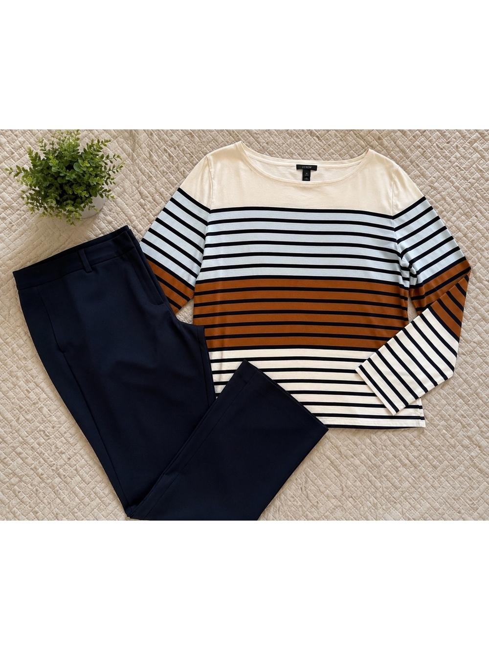 J.Crew XL Striped Top + Rafaella Size 10 Navy Trouser Workwear Outfit Bundle